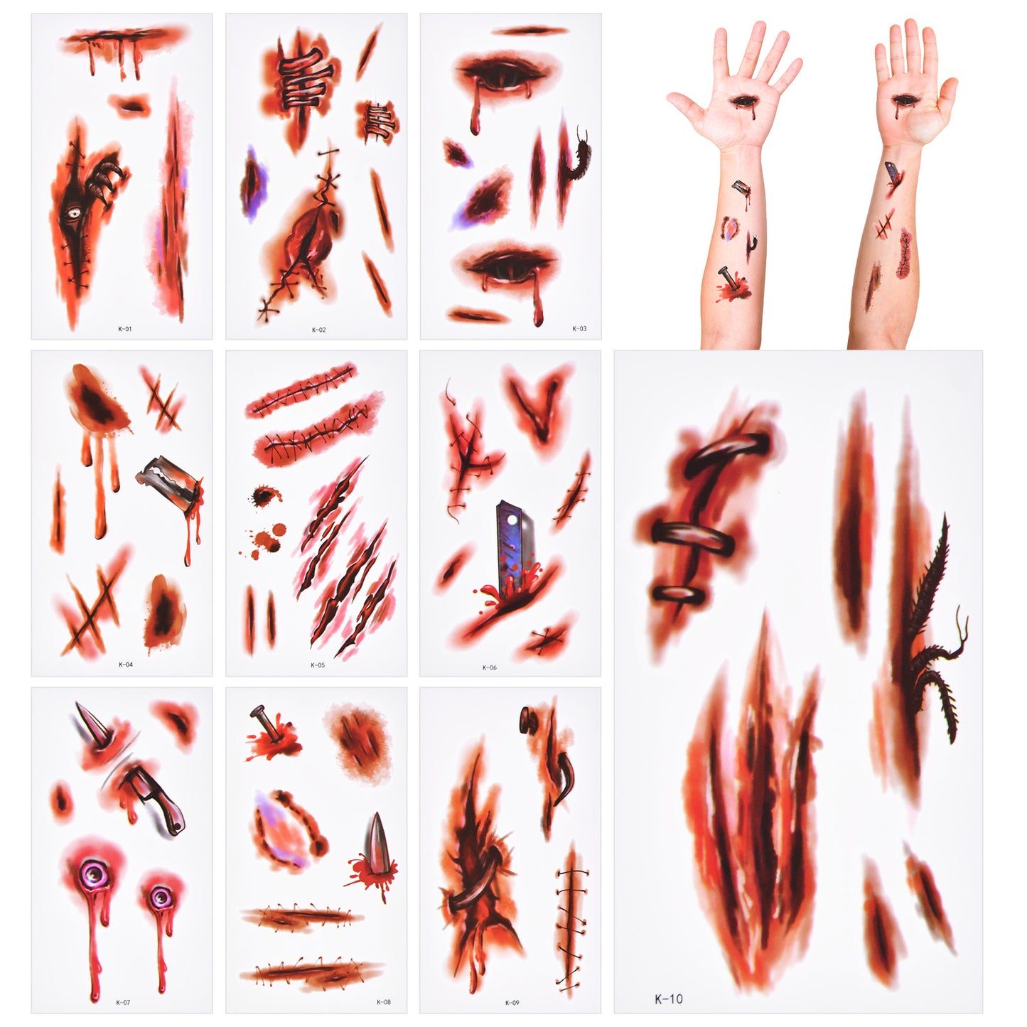 Fake Water Tattoo Scar/Real Blood Scars/Wound Stickers Halloween Horror Decor
