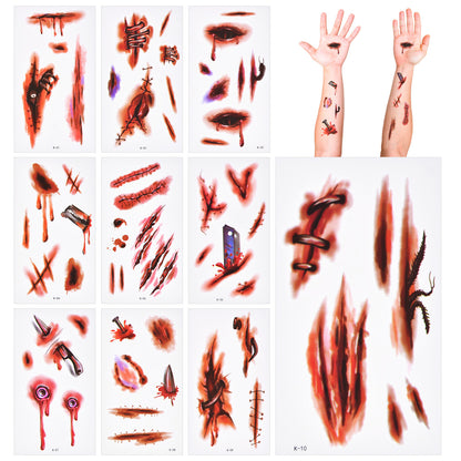 Fake Water Tattoo Scar/Real Blood Scars/Wound Stickers Halloween Horror Decor