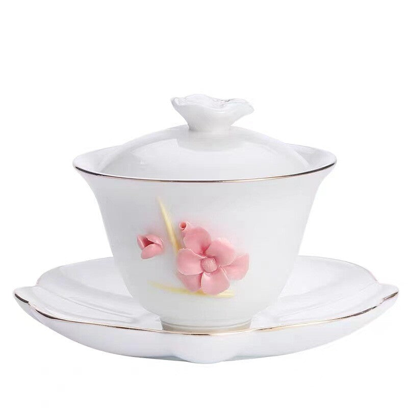 Fat Mutton Jade Porcelain Gaiwan Handmade Craft Ceramic Tureen For Lady 110ml