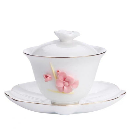 Fat Mutton Jade Porcelain Gaiwan Handmade Craft Ceramic Tureen For Lady 110ml