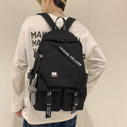 Fashion Double Buckle Waterproof Nylon Backpack Student School Shoulder Bags 1PC