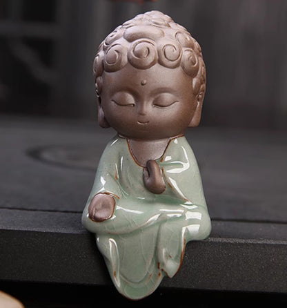 3pcs Chinese Little Monk Buddha Statue Boutique Purple Sand Tea Pet Home Decor
