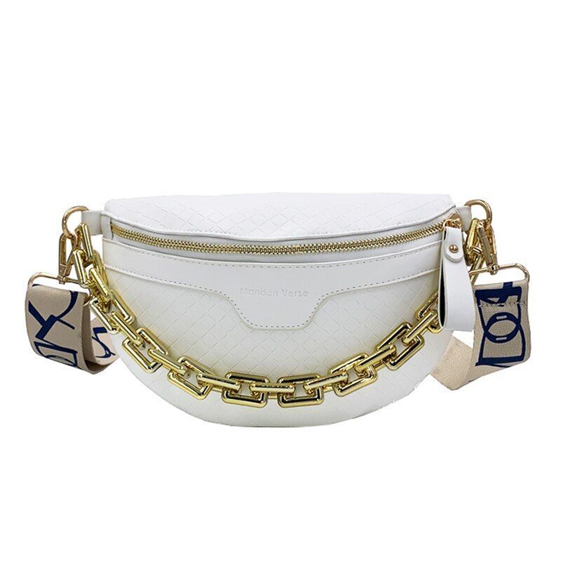 Thick Chain Fanny Pack Plaid Leather Waist Bag Shoulder Crossbody Handbags Belt