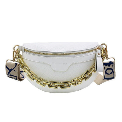 Thick Chain Fanny Pack Plaid Leather Waist Bag Shoulder Crossbody Handbags Belt