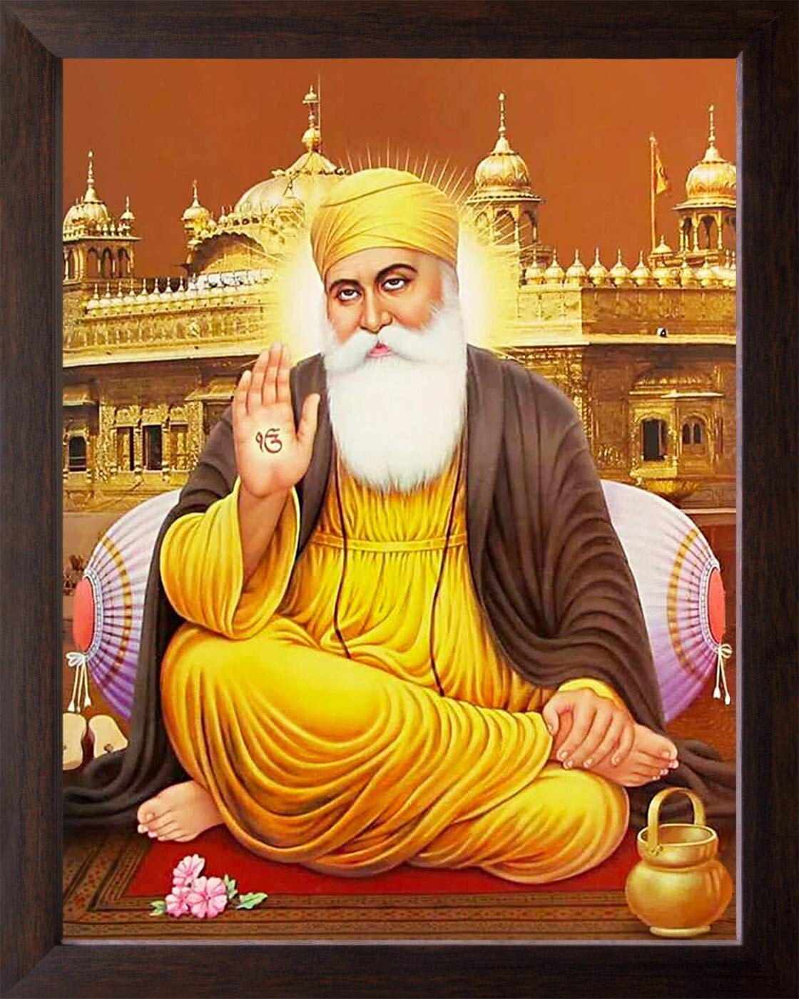 Lord Guru Nanak Dev Ji Painting HD Printed Religious Picture Wooden Frame