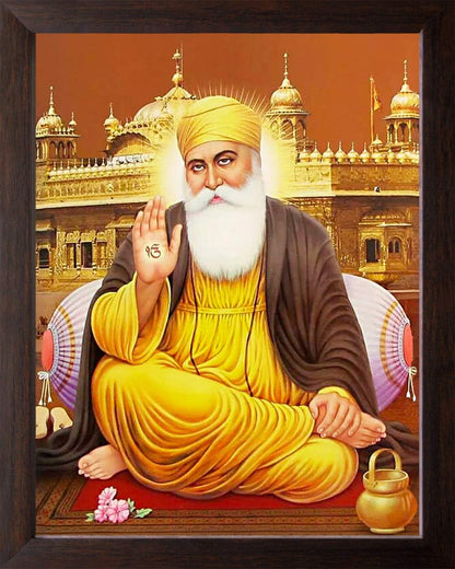 Lord Guru Nanak Dev Ji Painting HD Printed Religious Picture Wooden Frame