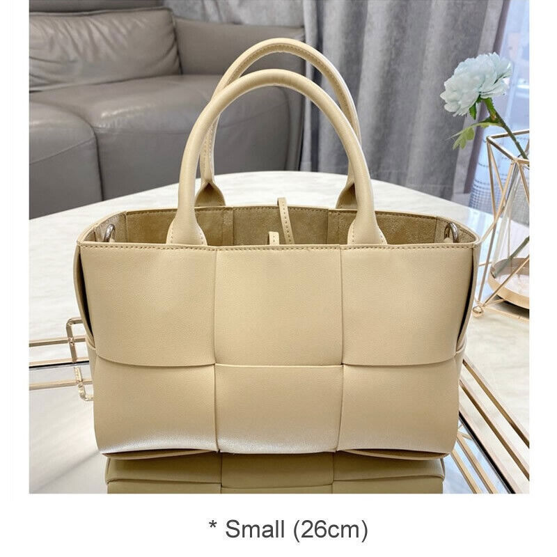 Small Woven Real Leather Tote Handbag Basket Fashion Purse Shoulder Bag w/ Strap