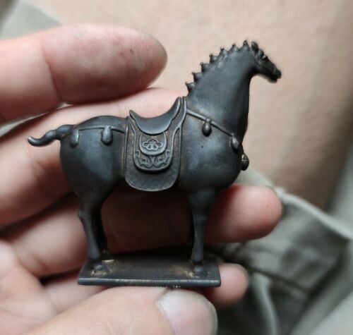 1 pcs Brass Chinese Tang Warrior Horse Statue Army Horse Figurine Decor