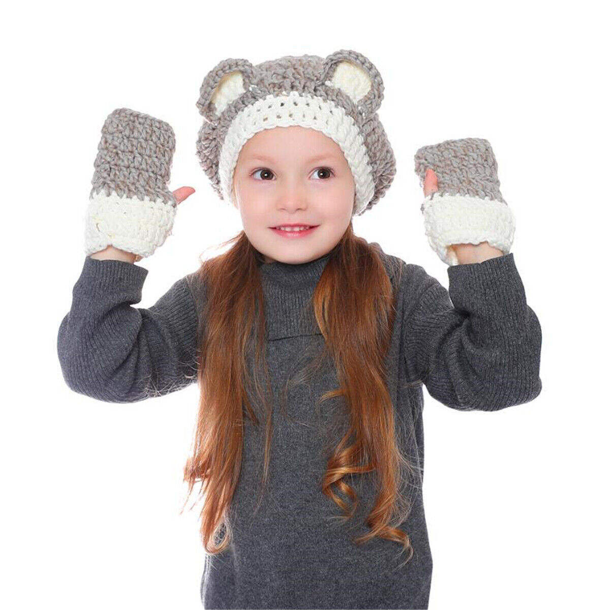 Cute Animals Style Girls Hats Scarf Set Winter Kids Knitting Hat Neckerchief