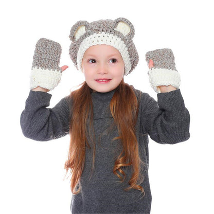 Cute Animals Style Girls Hats Scarf Set Winter Kids Knitting Hat Neckerchief