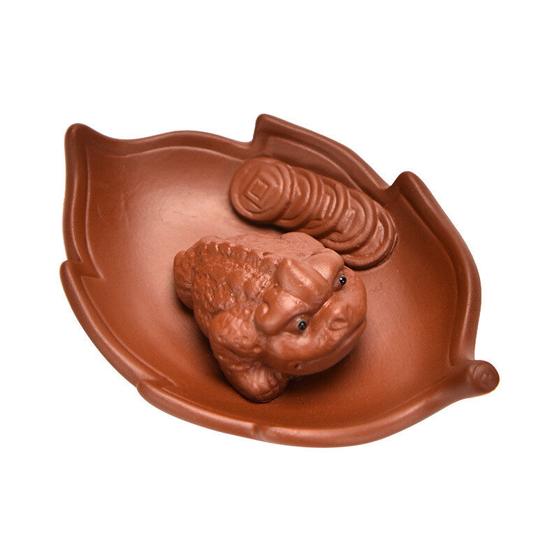 Creative Purple Clay Golden Toad Tea Pet Ornaments For Overnight Wealth Tea Play