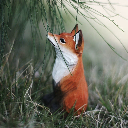 Red Fox Handmade Wood Carving Solid Wood Fox Sculpture Creative Ornament