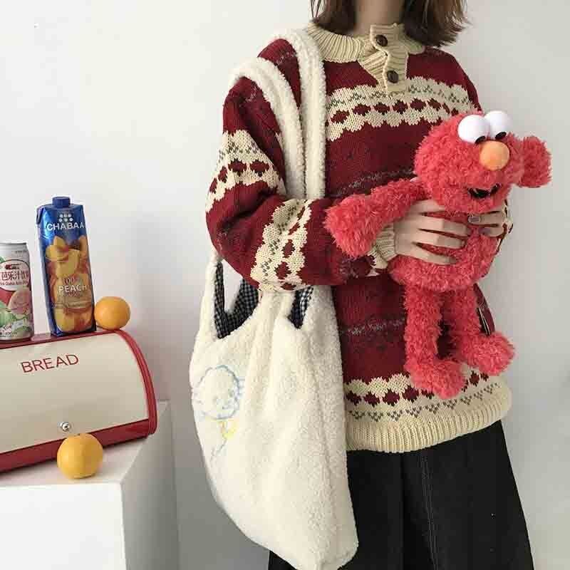 Fabric Shoulder Bag Handbag Tote Large Embroidery Shopper Bag Canvas Polyester