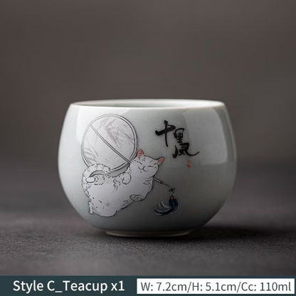 Cute Cat Ceramic Tea Cups Porcelain Kung Fu Tea Cup 110ml