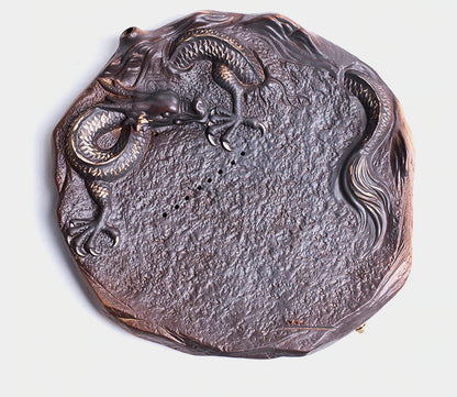 Ceramic Chinese Dragon Tea Tray Round Water Storage Drip Drainage Serving Tray