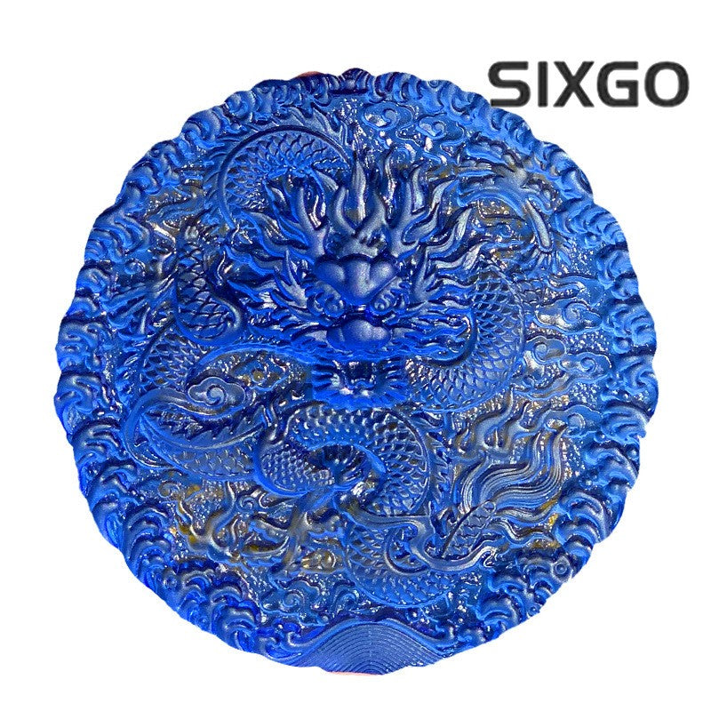 Natural Blue Crystal Hand Carved Chinese Zodiac Dragon Pendant Buddhist Necklace