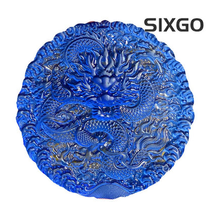 Natural Blue Crystal Hand Carved Chinese Zodiac Dragon Pendant Buddhist Necklace