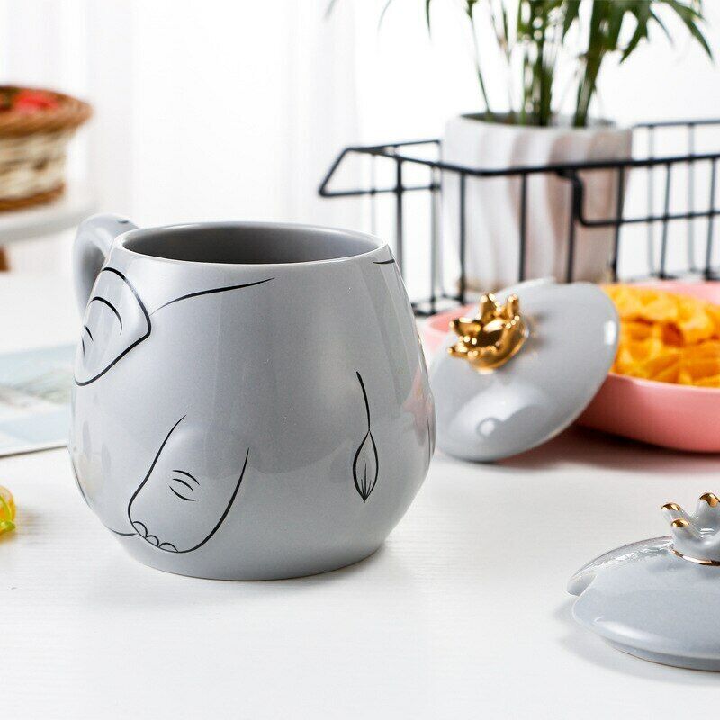 Creative Drinkware Cup Cartoon Stereo Elephant Ceramic Coffee Mug with Lid Spoon