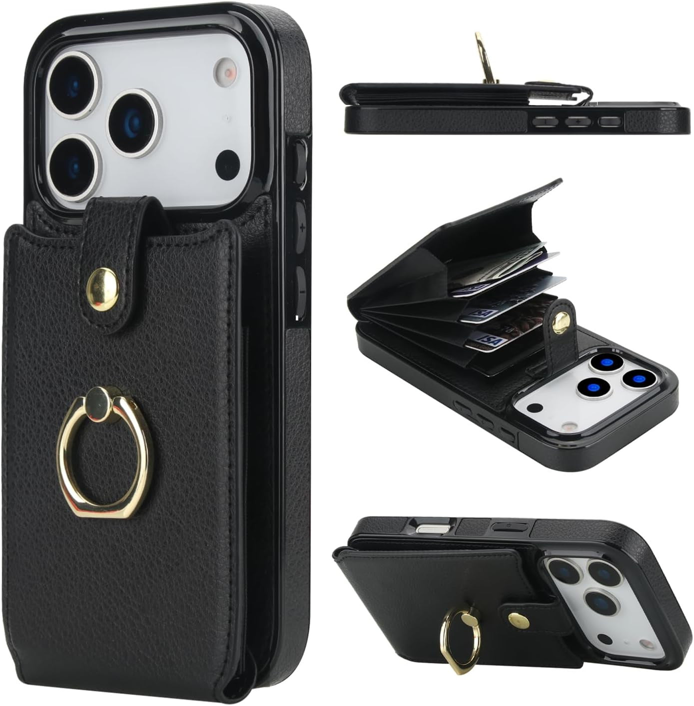 Compatible with Iphone 17 Pro Case Wallet with Card Holder, 360°Rotation Finger