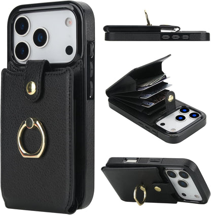 Compatible with Iphone 17 Pro Case Wallet with Card Holder, 360°Rotation Finger