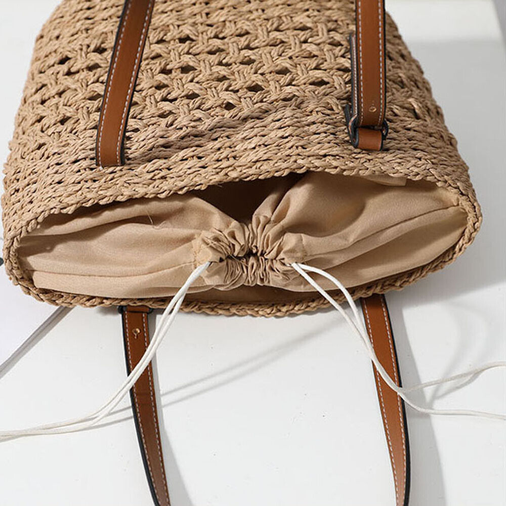Women Woven Boho Handbag Tote Straw Bag Round Rattan Shoulder Bag Summer Beach