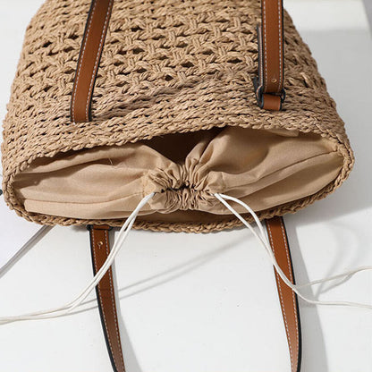 Women Woven Boho Handbag Tote Straw Bag Round Rattan Shoulder Bag Summer Beach