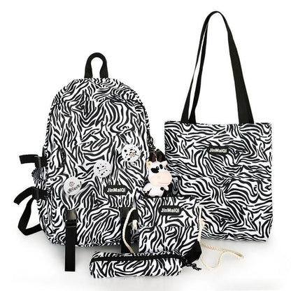 4PCS Set Backpacks Nylon Waterproof Schoolbag Traveling Bags 43*12*28 CM Black