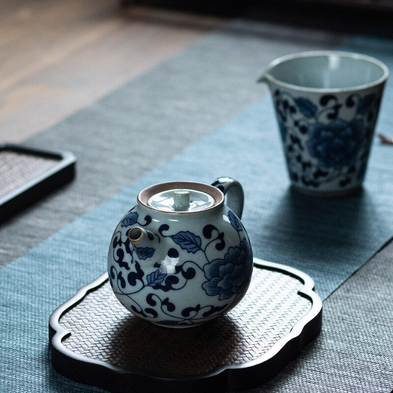 Blue and White Porcelain Teapot Handmade Ceramic Teapot Kung Fu Tea Set