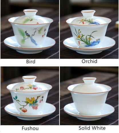 Porcelain Fine Chinese Gaiwan Tea Tureen Drinkware Teacups Household Accessories