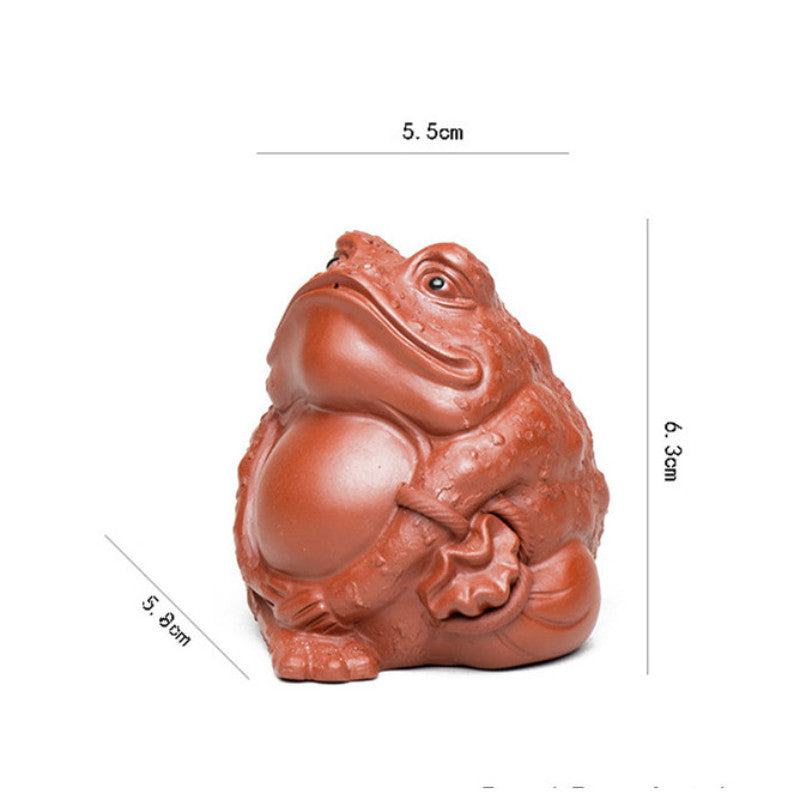 2.48" Chinese Yixing Purple Clay Tea Pet Ornaments Fortune Golden Toad Statue