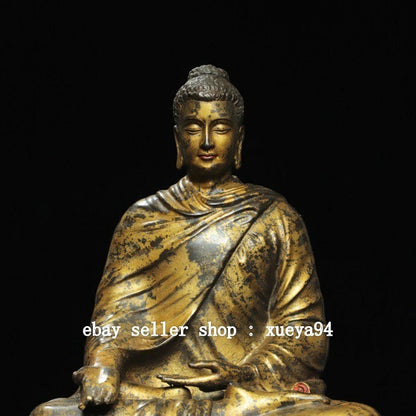 11" DaMing Yongle Marked Bronze Gilt Shakyamuni Sakyamuni Amitabha Buddha Statue