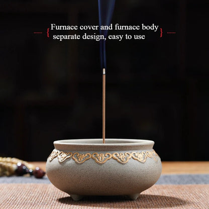 Zen Vintage Ceramic Incense Burner Three-legged Temple Worship Indoor Incense