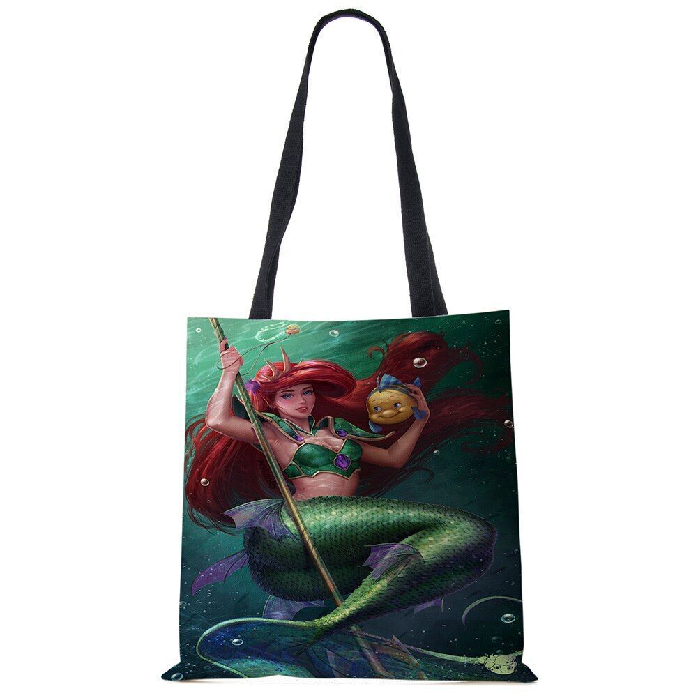 Mermaid Print Shoulder Bag Women Shopping Reusable Bags Large Travel Beach Bags