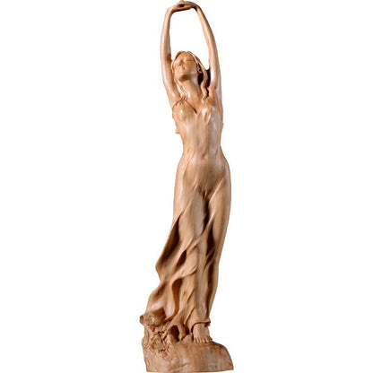 9" Cypress Wood Hand Carved Girl Statue Beauty Figurine Model Body Decor