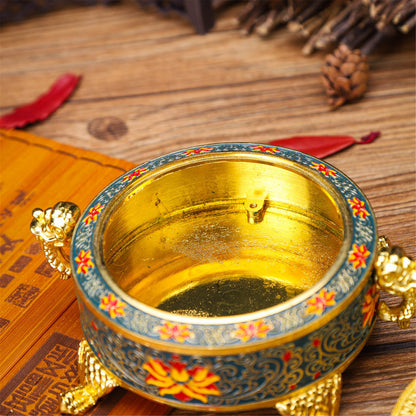 Tibetan Golden Incense Burner Holder Sticks Cones Coils Lotus Buddhism Decor