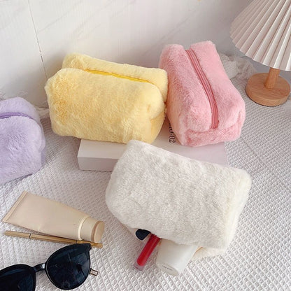 Travel Makeup Pouch Holder Plush Cosmetic Bag Student School Large Storage Purse