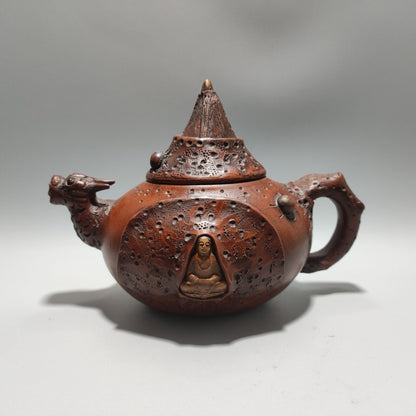Vintage Chinese Yixing Purple Clay Teapot Zisha Ceremony Carving Collectible Art