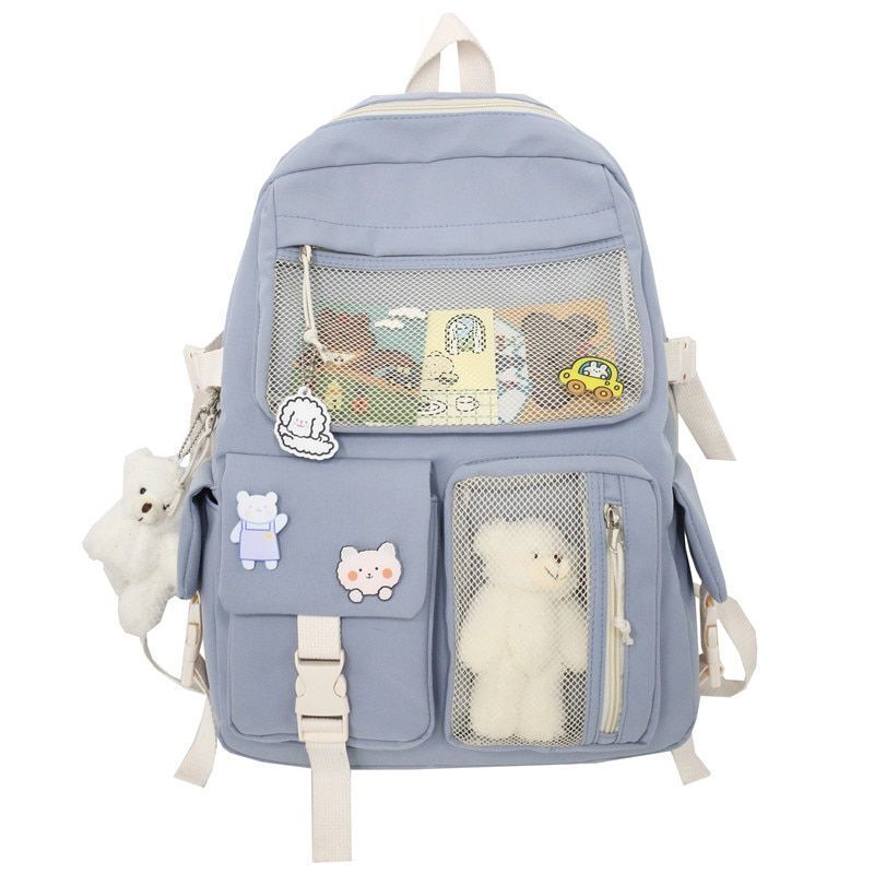 Buckle Badge Backpack Candy Color Fashion Cute Schoolbag Shoulder Bag 32*43*13CM