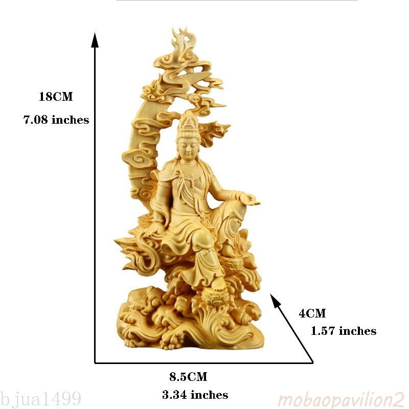 Modern Solid Wood Water Moon Guanyin Statue Finely Carved Buddha Statues