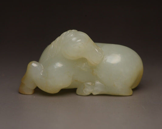 Chinese Natural Hetian Jade Carving Exquisite Horse Statue Collectible Artwork