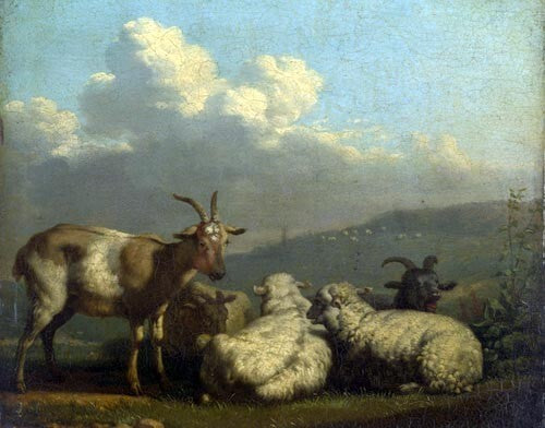 Art Oil painting Sheep-and-Goats-Karel-Dujardin-oil-painting in landscape