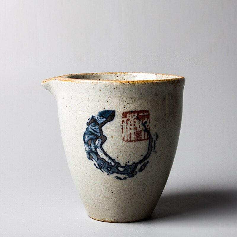 Zen Hand Painted Pottery Fair Cup Chinese Blue Tea Mugs Kung Fu Vintage Tea
