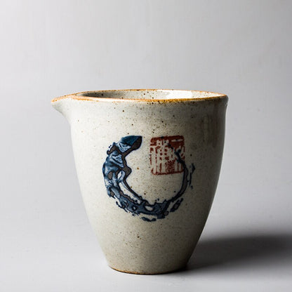 Zen Hand Painted Pottery Fair Cup Chinese Blue Tea Mugs Kung Fu Vintage Tea