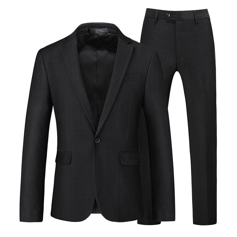 Men Plaid Suits Coat+Pants 2 Pieces Sets Men's Party Wedding Groomsmen Suit