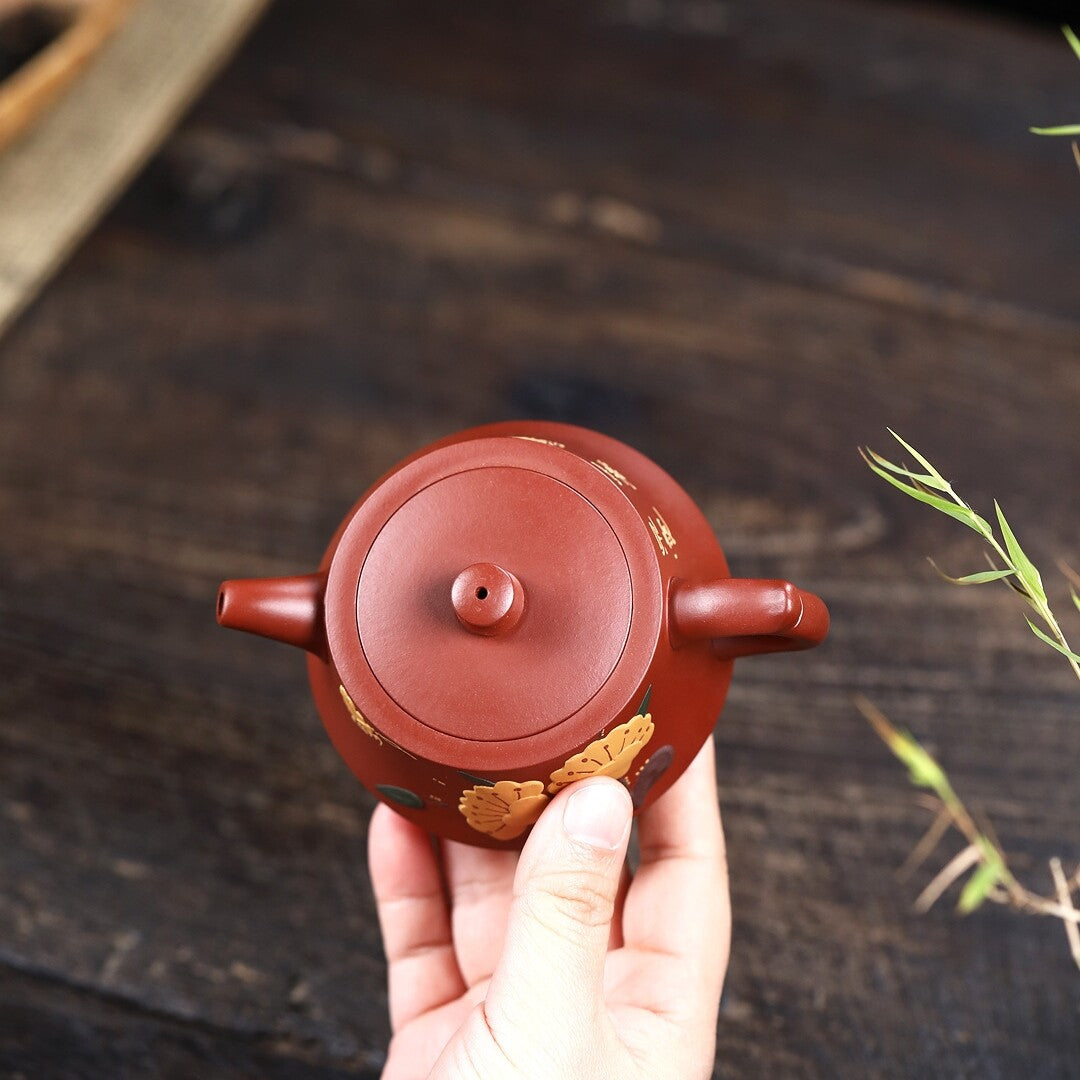 150ml Handmade Tea Pot Floral Relief Carved Real Yixing Zisha Dahongpao Clay Pot