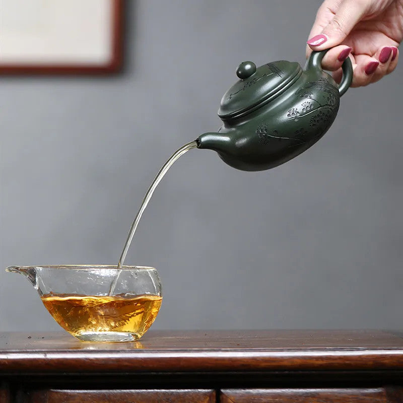 Chinese Yixing Handmade Teapot Plum Blossom Pattern Kettle Zisha Tea Set 300ml