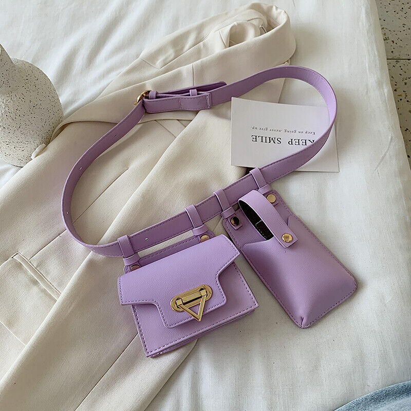 2 Piece Women's Belt Bag Waist Bags Female Leather Flap Crossbody Chest Bag