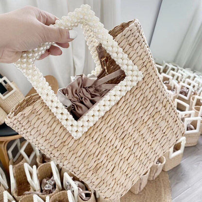 Pearl Straw Bag Fashionable Shoulder Bag Seaside Vacation Handbag Polyester 1 PC
