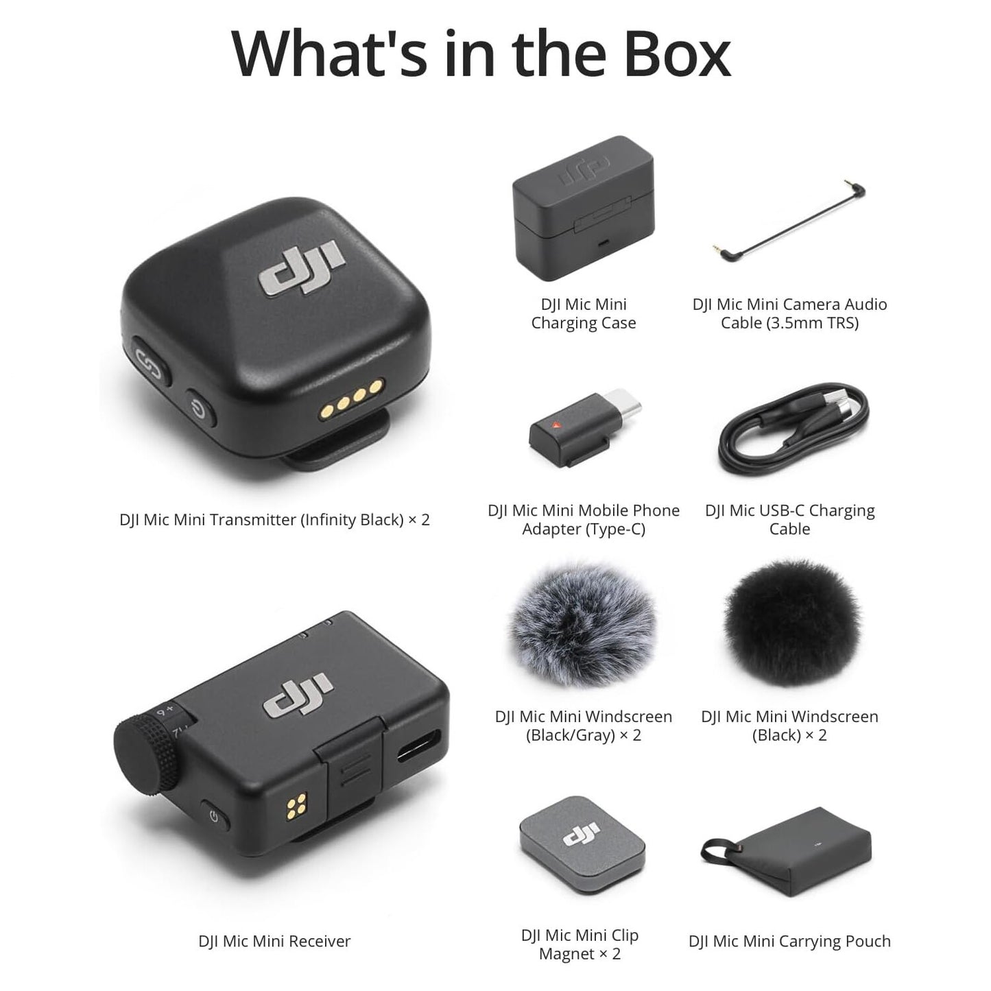 DJI Mic Mini (2 TX + 1 RX + Charging Case) Wireless Microphone for iPhone/Camera