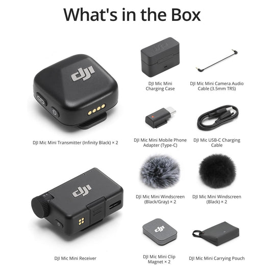 DJI Mic Mini (2 TX + 1 RX + Charging Case) Wireless Microphone for iPhone/Camera